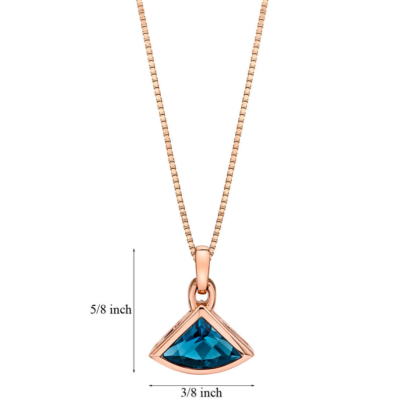 14K Rose Gold London Blue Topaz Fan Shaped Pendant 2.50 Carats