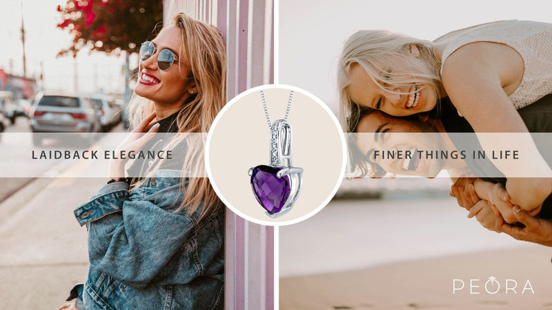 14K White Gold Genuine Amethyst And Diamond Heart Pendant 1 50 Carats P10046 infographic