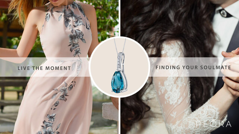 14K White Gold London Blue Topaz And Diamond Teardrop Pendant 3 Carats P10068 infographic