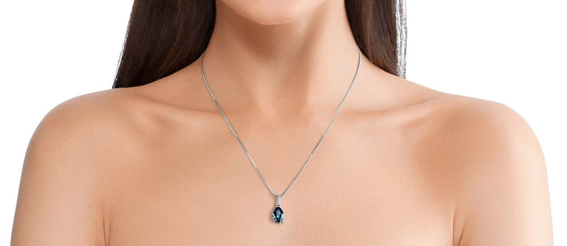 14K White Gold London Blue Topaz And Diamond Teardrop Pendant 3 Carats P10068 on a model