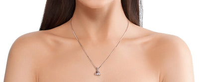 14K Rose Gold Genuine Morganite And Diamond Trillion Cut Pendant 1 75 Carats P10070 on a model