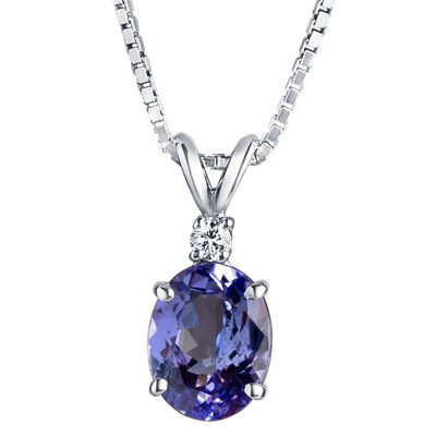 Tanzanite and Diamond Pendant Necklace 14K White Gold 2 Carats Oval