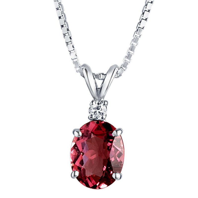 14 Karat White Gold Pink Tourmaline Diamond Pendant Oval Shape 2 Carats P10082