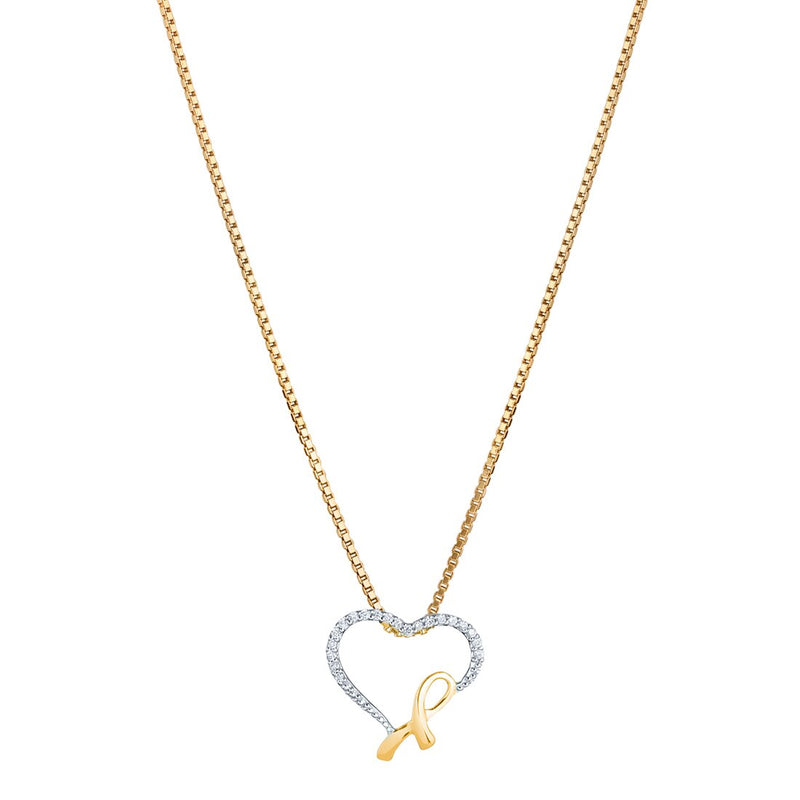 Diamond Heart Ribbon Promise Pendant Necklace 14K Yellow Gold