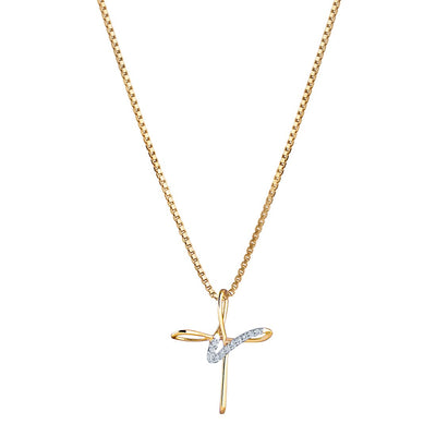 Diamond Cross Pendant Necklace 14K Yellow Gold