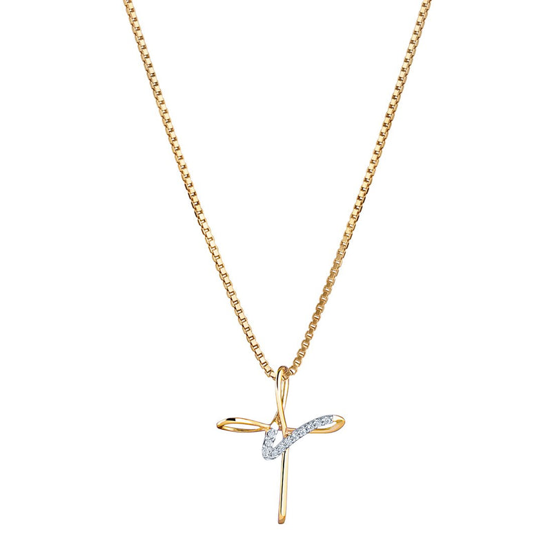 Diamond Cross Pendant Necklace 14K Yellow Gold