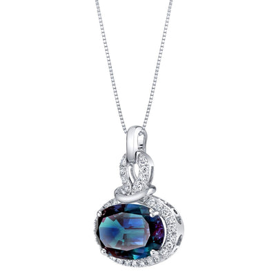 Alexandrite and Diamond Pendant Necklace 14K White Gold 7.50 Carats Oval Shape