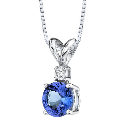 Tanzanite and Diamond Pendant Necklace 14K White Gold 1 Carat