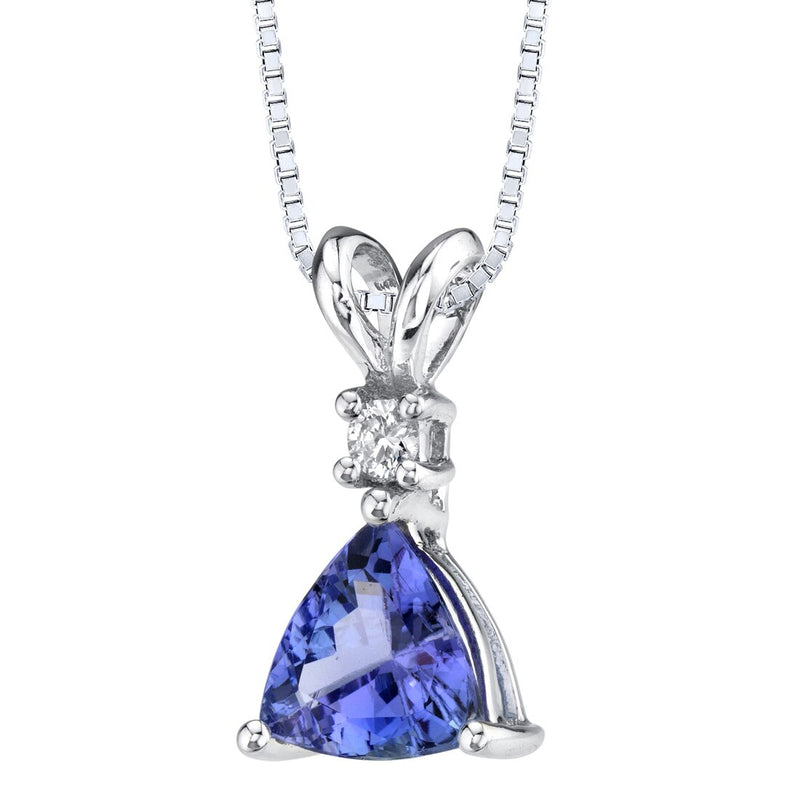 Trillion Shape Tanzanite and Diamond Pendant Necklace 14K White Gold 1.25 Carats