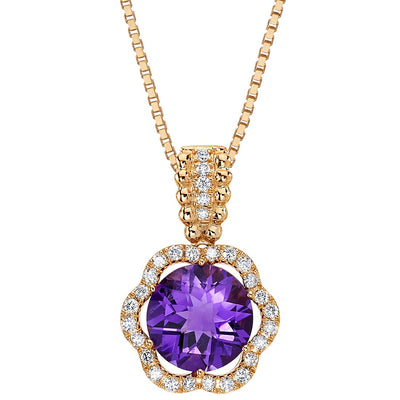 Amethyst and Diamond Clover Halo Pendant 14K Rose Gold 2.50 Carats