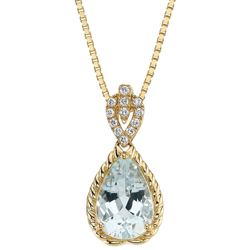 Pear Shape Aquamarine and Diamond Infinity Teardrop Pendant 14K Yellow Gold 3 Carats