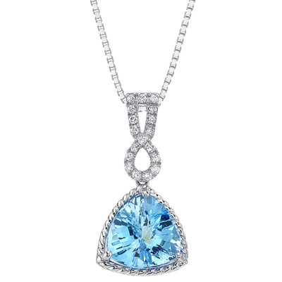 Trillion Shape Swiss Blue Topaz and Diamond Cable Halo Pendant Necklace 5 Carats