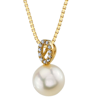 Freshwater Cultured 8mm White Pearl Minimalist Solitaire Pendant Necklace 14K Yellow Gold