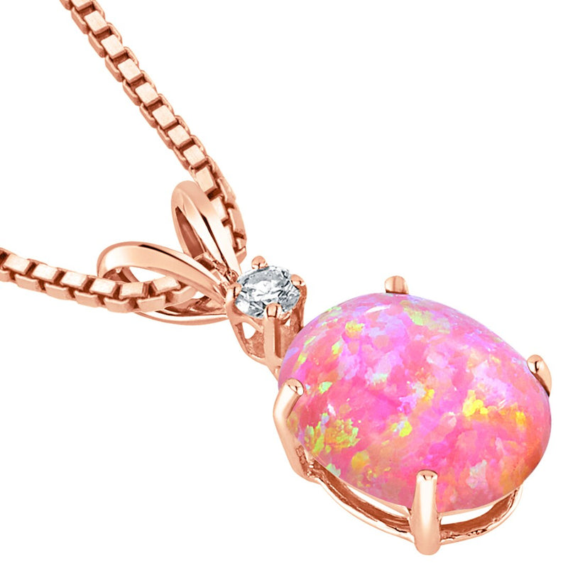 Pink Opal and Diamond Pendant Necklace 14k Rose Gold 1 Carat Oval Shape