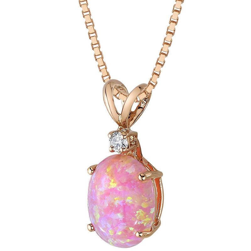 Pink Opal and Diamond Pendant Necklace 14k Rose Gold 1 Carat Oval Shape