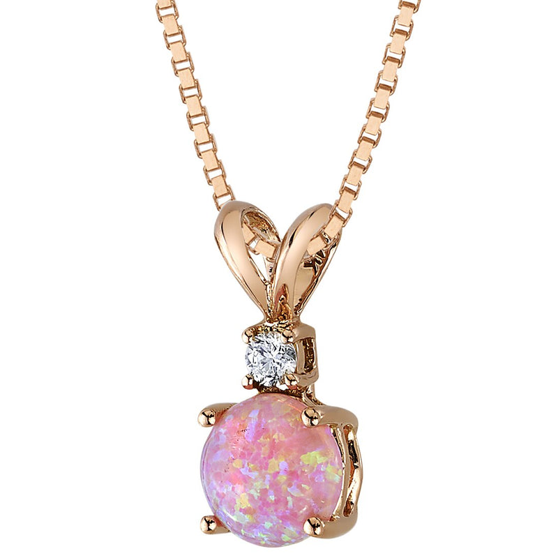 Pink Opal and Diamond Pendant Necklace 14K Rose Gold