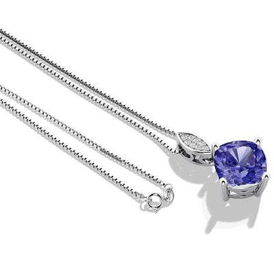 2.50 Carats Cushion Cut Tanzanite and Lab Grown Diamond Drop Pendant in 14K White Gold