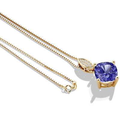 2.50 Carats Cushion Cut Tanzanite and Lab Grown Diamond Drop Pendant in 14K Yellow Gold