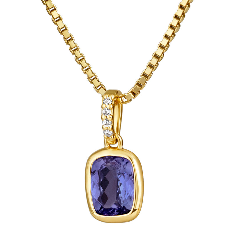 genuine tanzanite 14k yellow gold pendant with diamonds