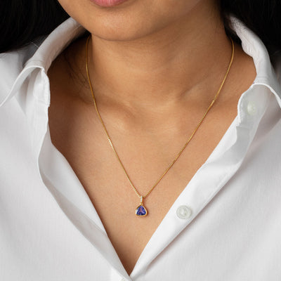 Trillion Shape Tanzanite and Diamond Pendant Necklace 14K Yellow Gold 1.75 Carats