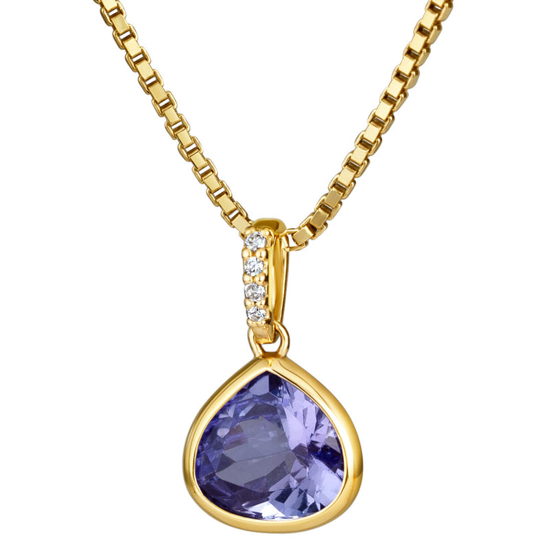 Trillion Shape Tanzanite and Diamond Pendant Necklace 14K Yellow Gold 1.75 Carats