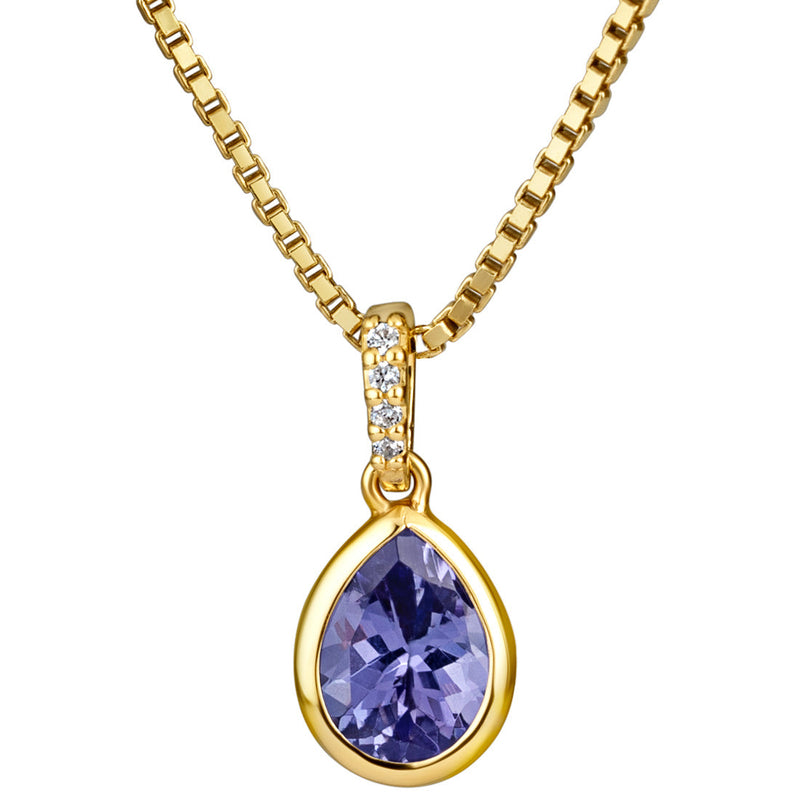 genuine tanzanite 14k yellow gold pendant with diamonds