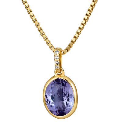 genuine tanzanite 14k yellow gold pendant with diamonds