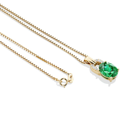 Colombian Emerald and Diamond Pendant Necklace 14K Yellow Gold 1.75 Carats Oval Shape