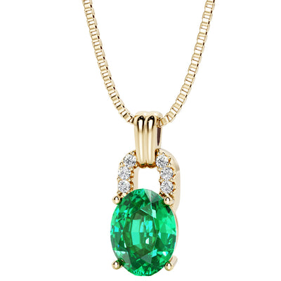 Colombian Emerald and Diamond Pendant Necklace 14K Yellow Gold 1.75 Carats Oval Shape