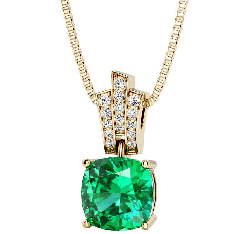 Cushion Cut Colombian Emerald and Diamond Pendant Necklace 14K Yellow Gold 3 Carats