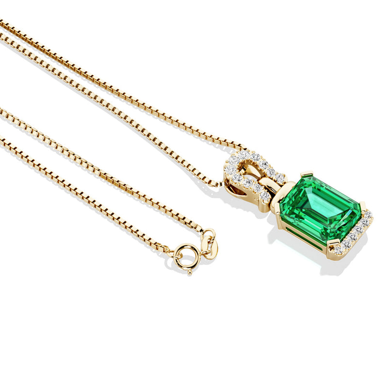 Colombian Emerald and Diamond Pendant Necklace 14K Yellow Gold 3 Carats Emerald Cut