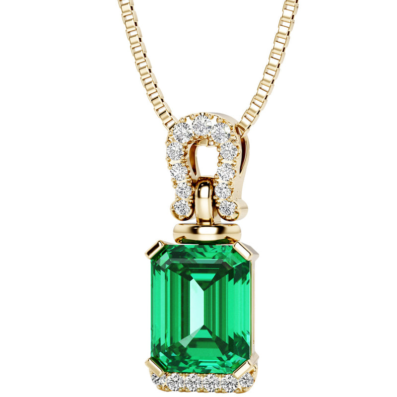 Colombian Emerald and Diamond Pendant Necklace 14K Yellow Gold 3 Carats Emerald Cut