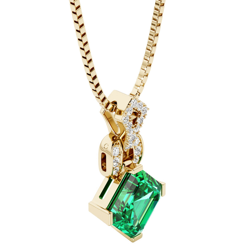 Asscher Cut Colombian Emerald and Diamond Pendant Necklace 14K Yellow Gold 2.25 Carats