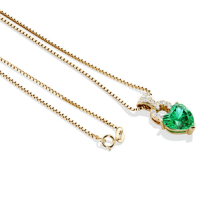 Heart Shape Colombian Emerald and Diamond Pendant Necklace 14K Yellow Gold 1.75 Carats