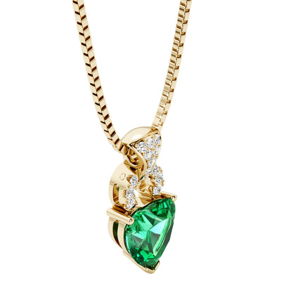 Heart Shape Colombian Emerald and Diamond Pendant Necklace 14K Yellow Gold 1.75 Carats