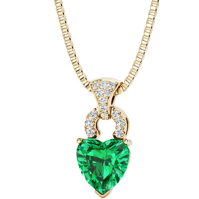 Heart Shape Colombian Emerald and Diamond Pendant Necklace 14K Yellow Gold 1.75 Carats