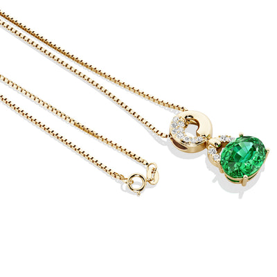 Colombian Emerald and Diamond East West Pendant Necklace 14K Yellow Gold 2.50 Carats Oval Shape