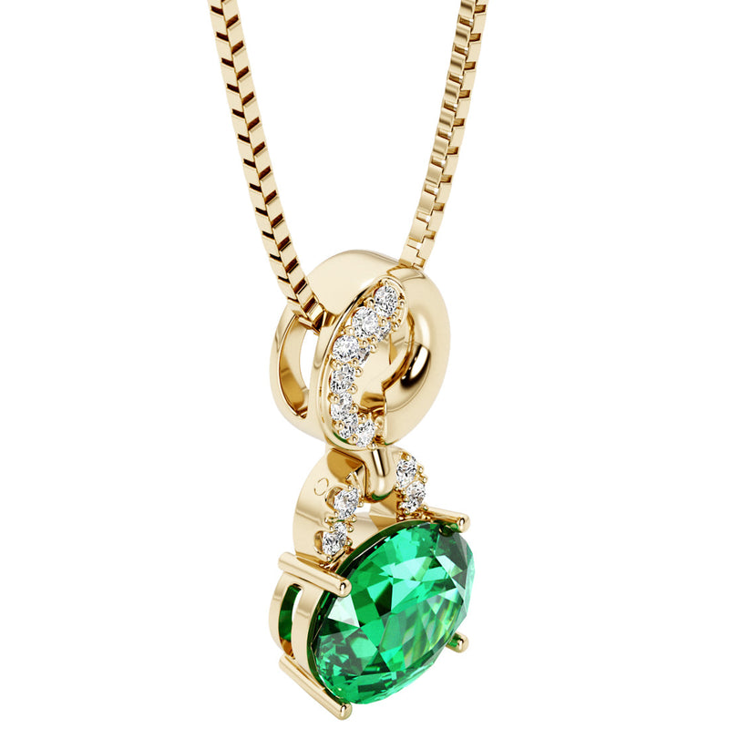 Colombian Emerald and Diamond East West Pendant Necklace 14K Yellow Gold 2.50 Carats Oval Shape