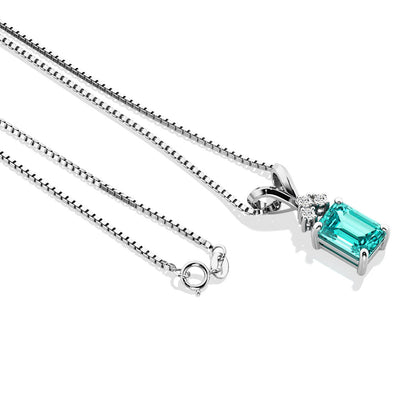 Paraiba Tourmaline and Diamond Pendant Necklace 14K White Gold 1 Carat Emerald Cut