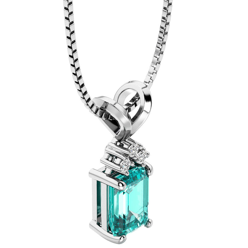 Paraiba Tourmaline and Diamond Pendant Necklace 14K White Gold 1 Carat Emerald Cut