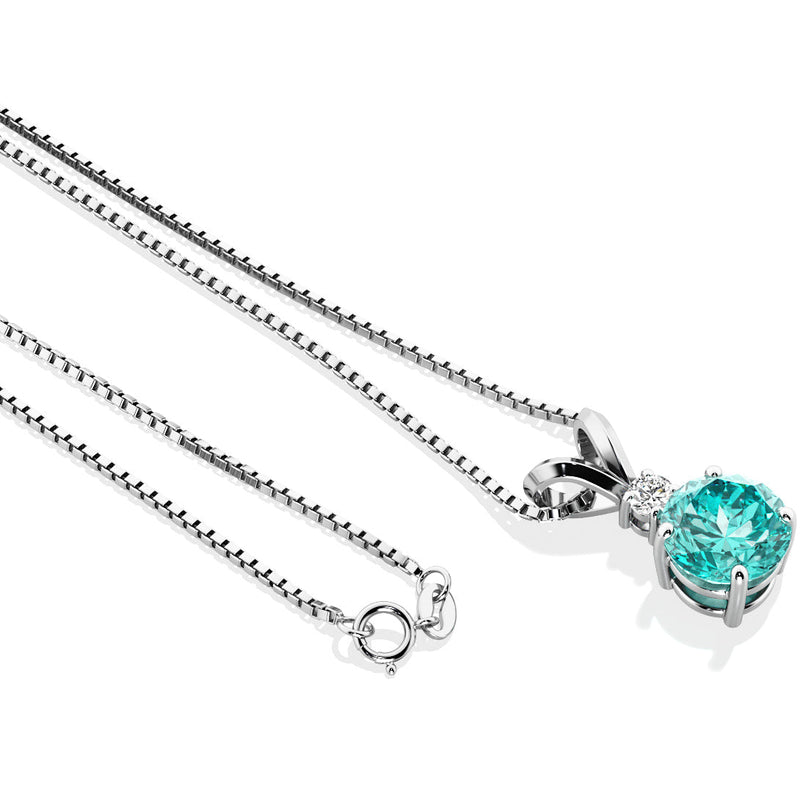 Paraiba Tourmaline and Diamond Pendant Necklace 14K White Gold 2 Carats Total