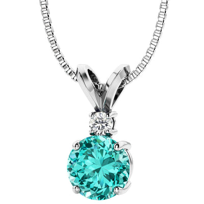 Paraiba Tourmaline and Diamond Pendant Necklace 14K White Gold 2 Carats Total