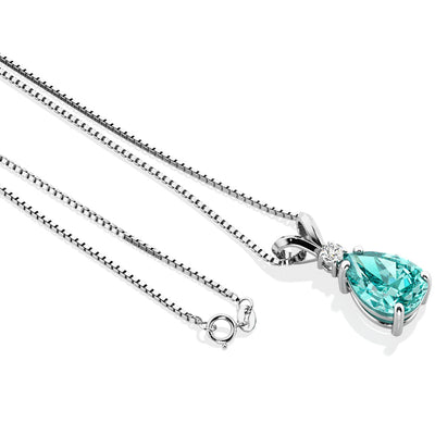 Pear Shape Paraiba Tourmaline and Diamond Pendant Necklace 14K White Gold 2.55 Carats