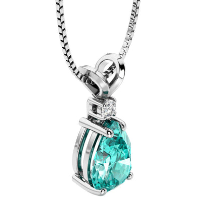 Pear Shape Paraiba Tourmaline and Diamond Pendant Necklace 14K White Gold 2.55 Carats