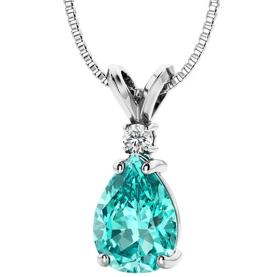 Pear Shape Paraiba Tourmaline and Diamond Pendant Necklace 14K White Gold 2.55 Carats