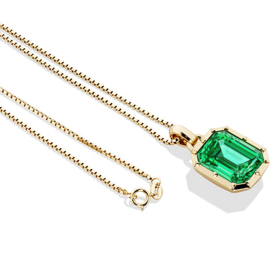 Colombian Emerald Bezel Set Pendant 14K Yellow Gold 4 Carats Emerald Cut