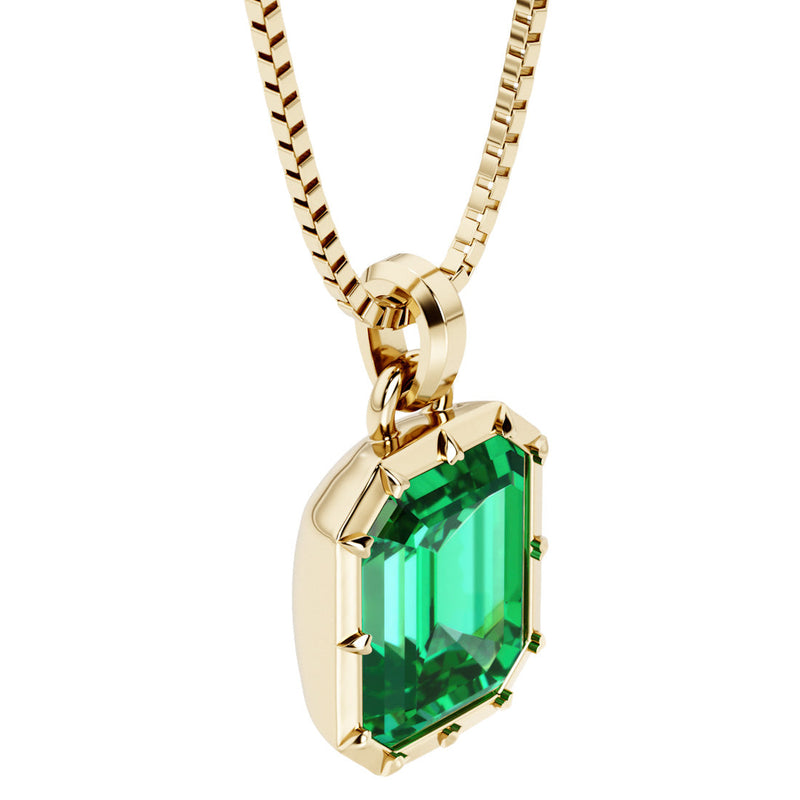 Colombian Emerald Bezel Set Pendant 14K Yellow Gold 4 Carats Emerald Cut