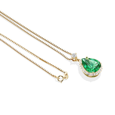 Pear Shape Colombian Emerald & Lab Grown Diamond Pendant 14K Yellow Gold 6.50 Carats