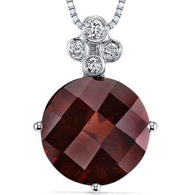 Garnet Pendant Necklace 14 Karat White Gold Round 4.5 Carats