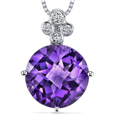 Amethyst and Diamond Pendant Necklace 14K White Gold 3.50 Carats Round